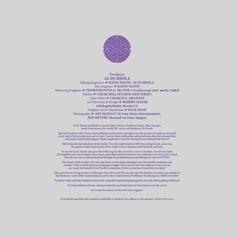 Al Di Meola, John McLaughlin and Paco de Lucia Saturday Night In San Francisco Inlay 2