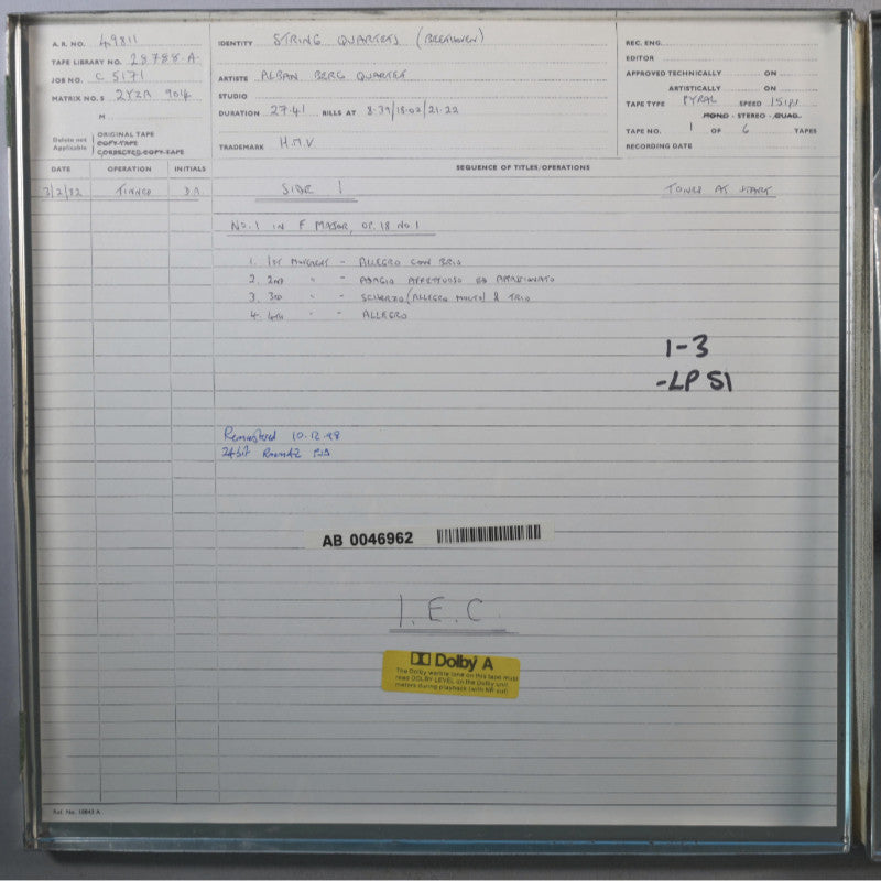 Alban Berg Quartett Beethoven Early Strings Quartets Original Master Tape 1