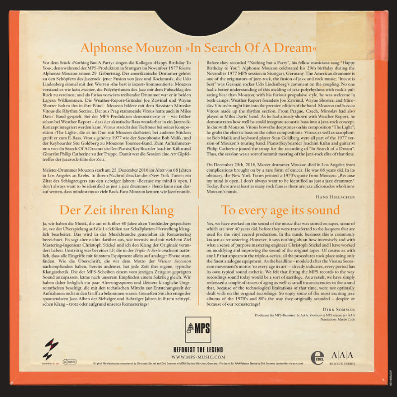 Alphonse Mouzon In Search Of A Dream Original Liner Notes