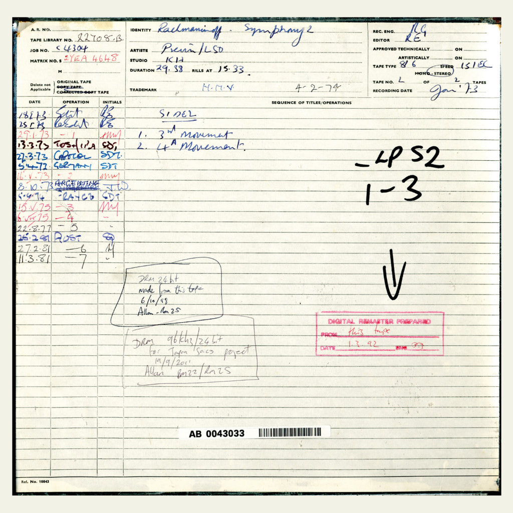 Andre Previn Rachmaninov 2nd Symphony Original Master Tape 2