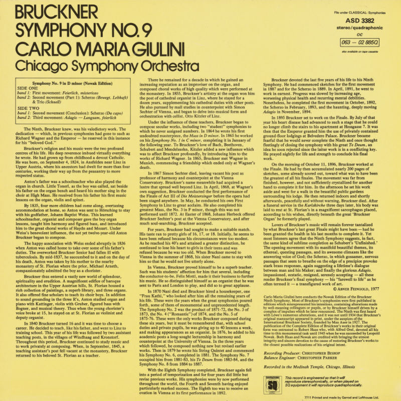 Anton Bruckner Symphony No. 9 Cover Back