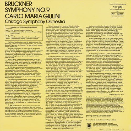 Anton Bruckner Symphony No. 9 Cover Back