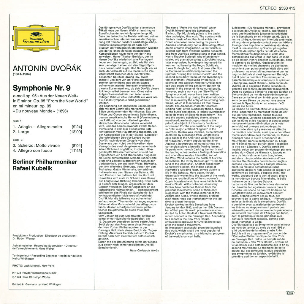 Antonin Dvorak Symphony No 9 From The New World Cover Backside
