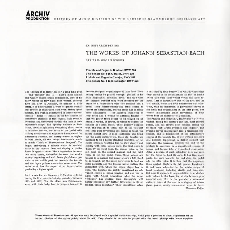 Johann Sebastian Bach Organ Works Inlay