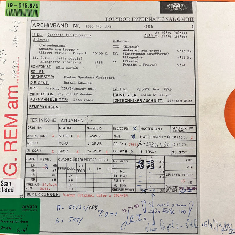 Bela Bartok Concerto For Orchestra Original Master Tape