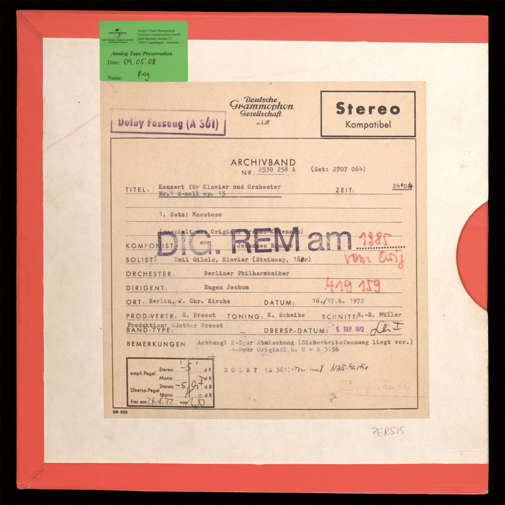 Johannes Brahms Concerto for Piano and Orchestra No 1 Original Master Tape 1