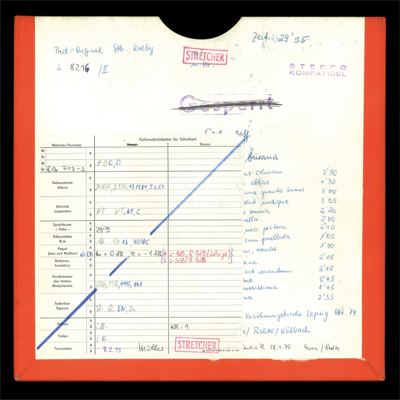 Carl Orff Carmina Burana Original Master Tape 4