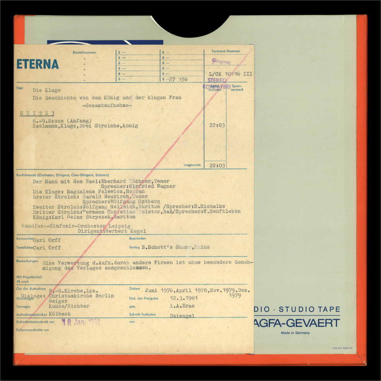 Carl Orff Die Kluge Original Master Tape 5