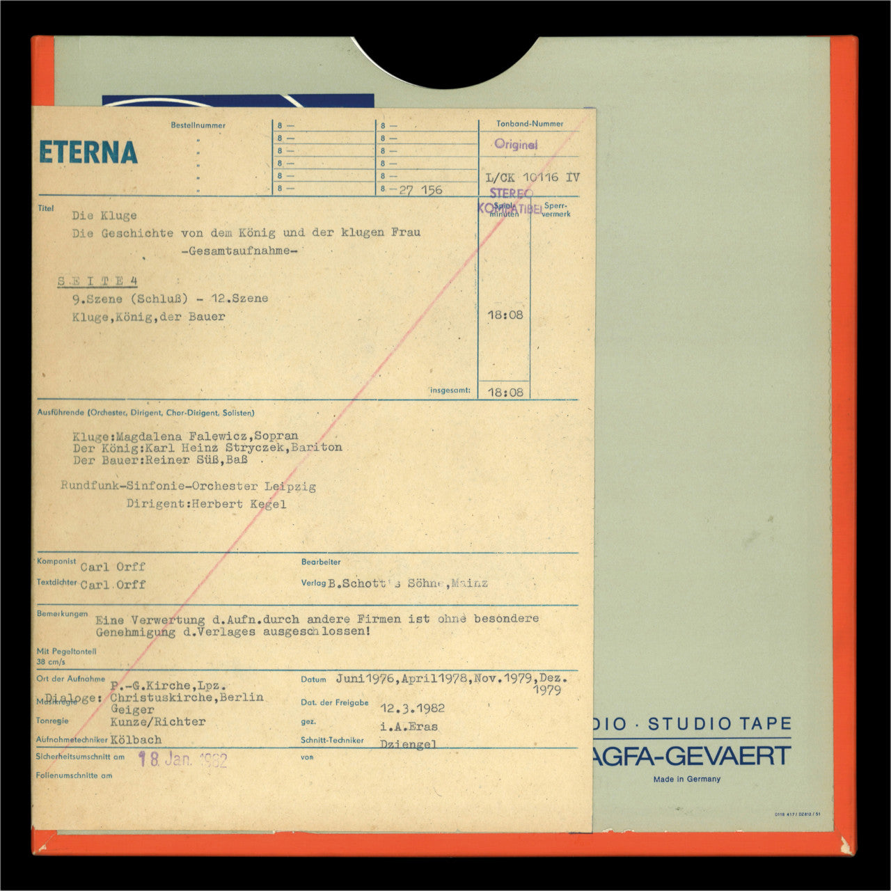 Carl Orff Die Kluge Original Master Tape 7