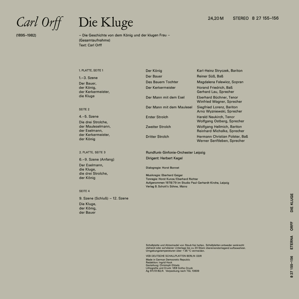 Carl Orff Die Kluge Cover Backside