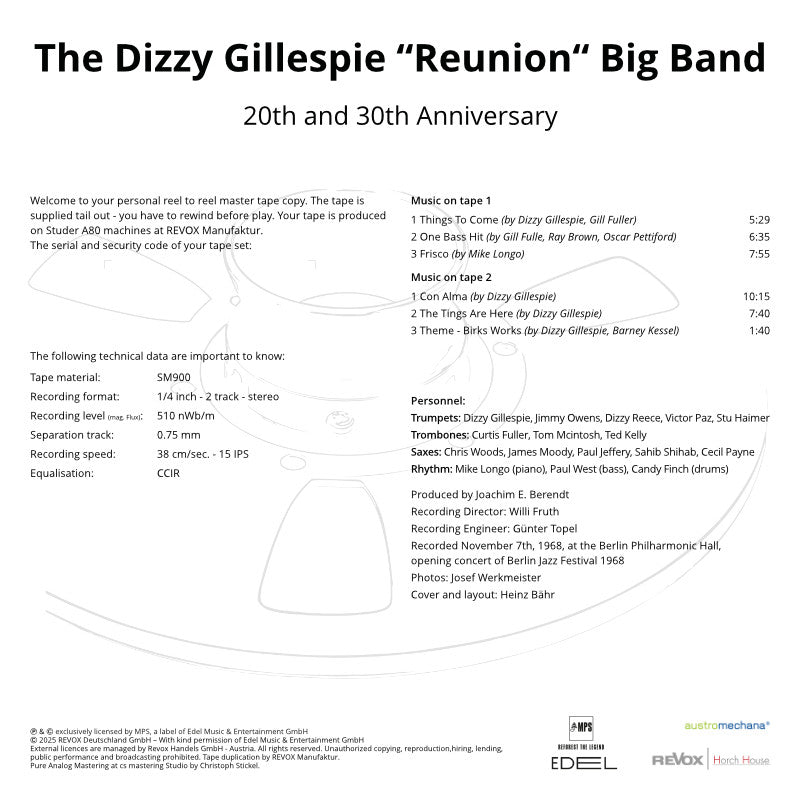 Dizzy Gillespie Reunion Big Band 20th and 30th Anniversary Credits
