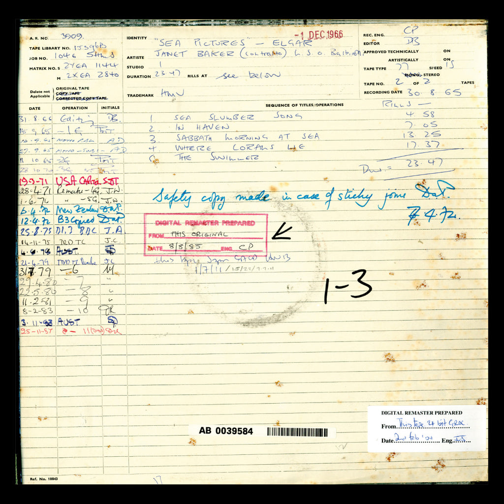 Edward Elgar Cello Concerto and Sea Pictures Original Master Tape 1