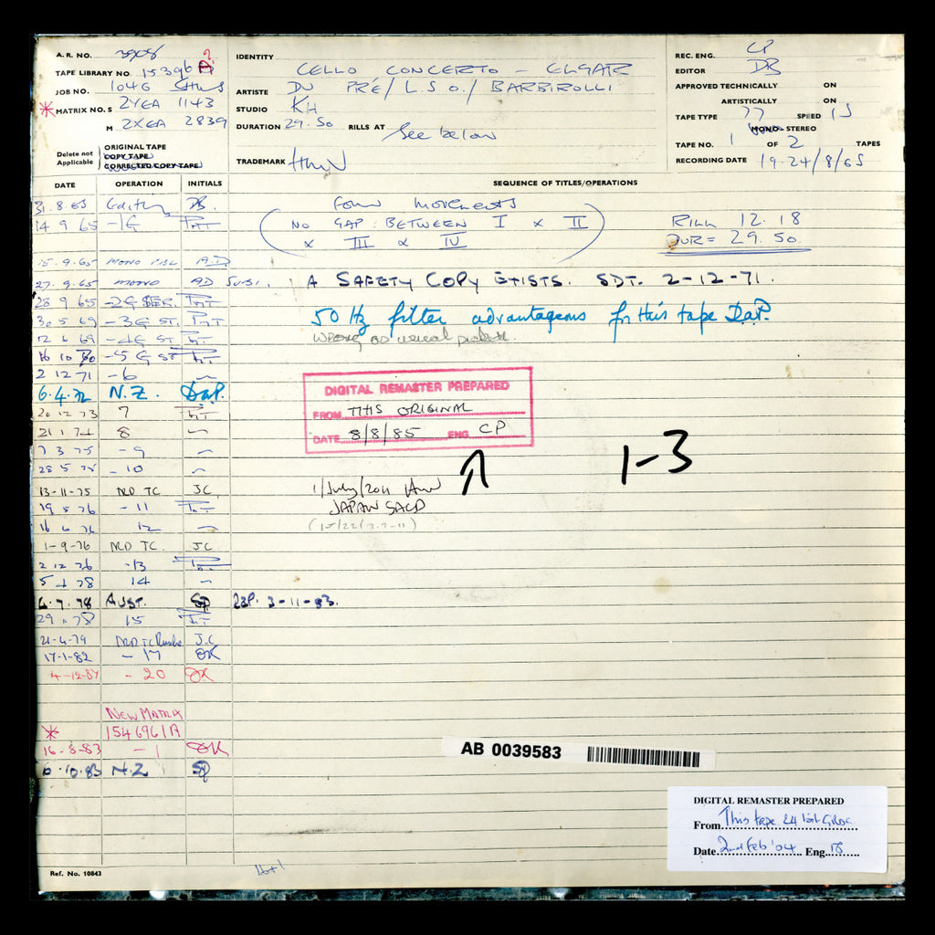 Edward Elgar Cello Concerto and Sea Pictures Original Master Tape 2