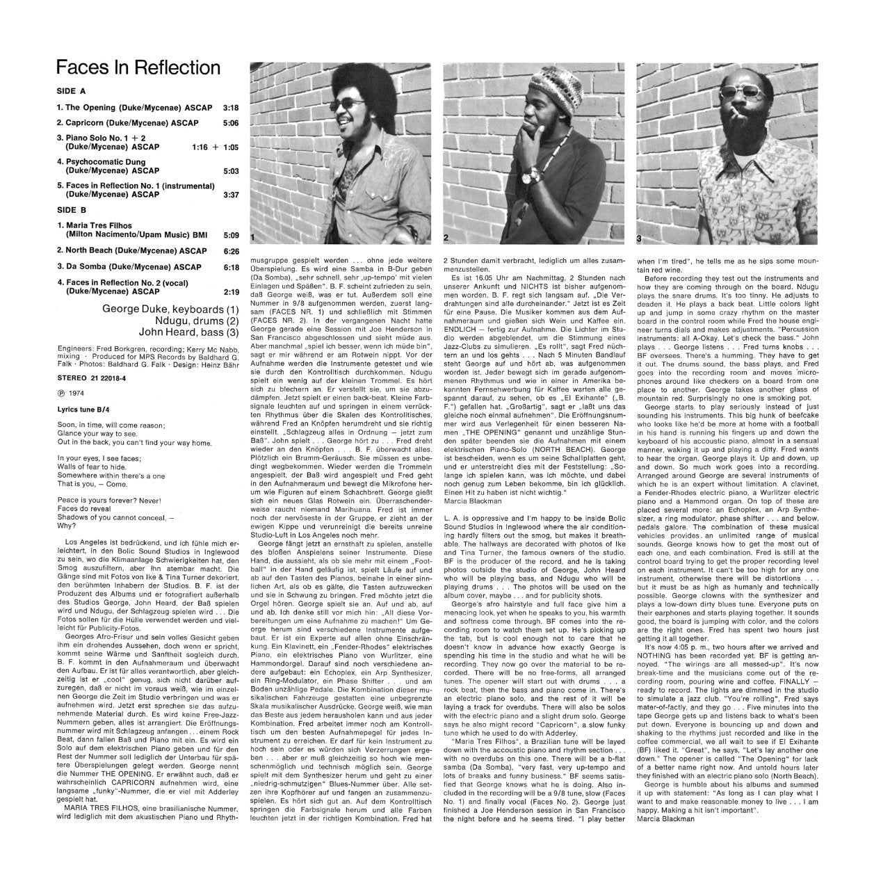 George Duke Faces In Reflection Cover Backside