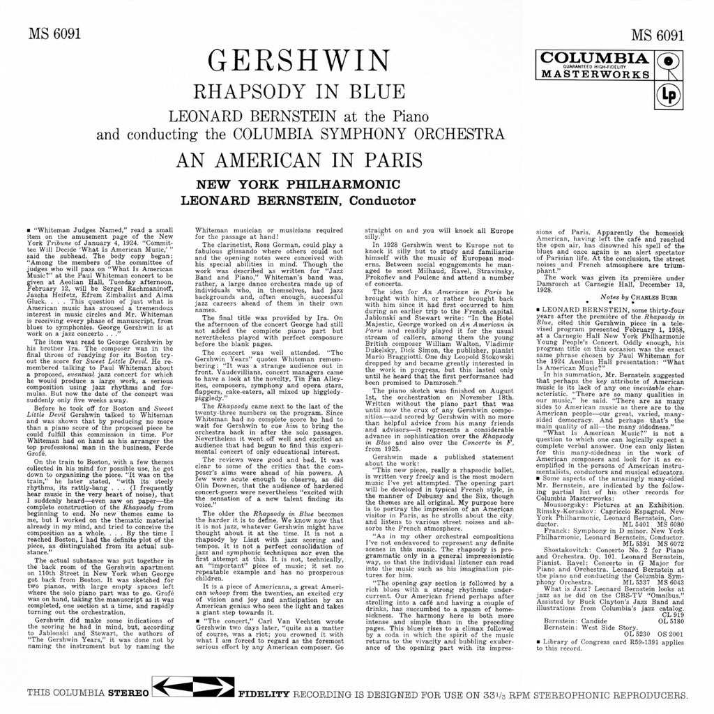 George Gershwin Leonard Bernstein Rhapsody In Blue An American In Paris Cover Backside
