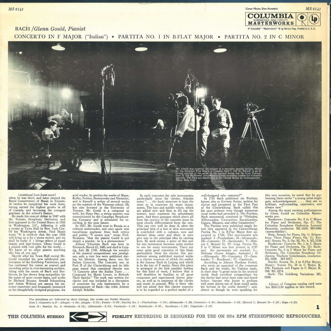 Glenn Gould Bach Italian Concerto Cover Backside