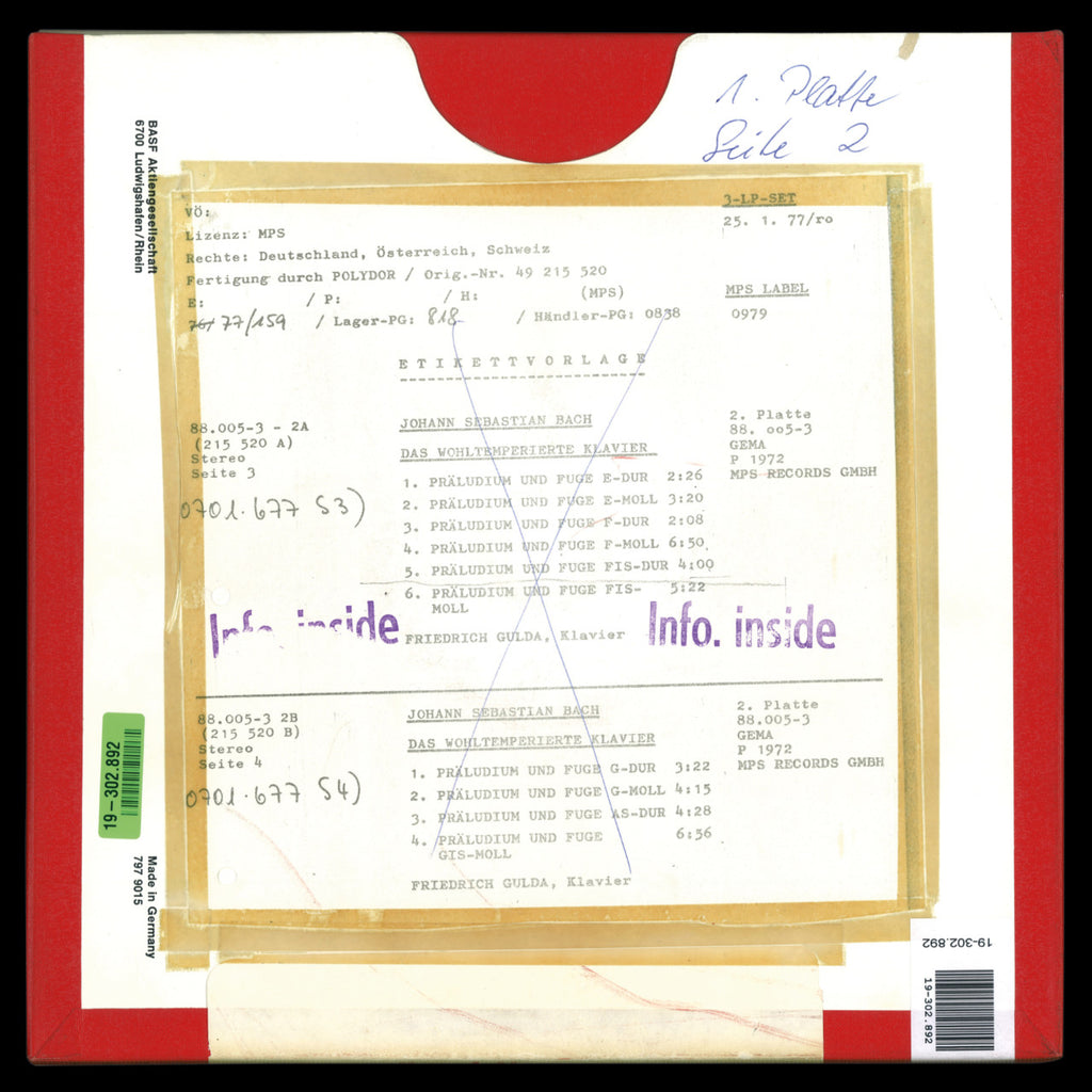 Friedrich Gulda Bach The Well-Tempered Clavier Original Master Tape 2