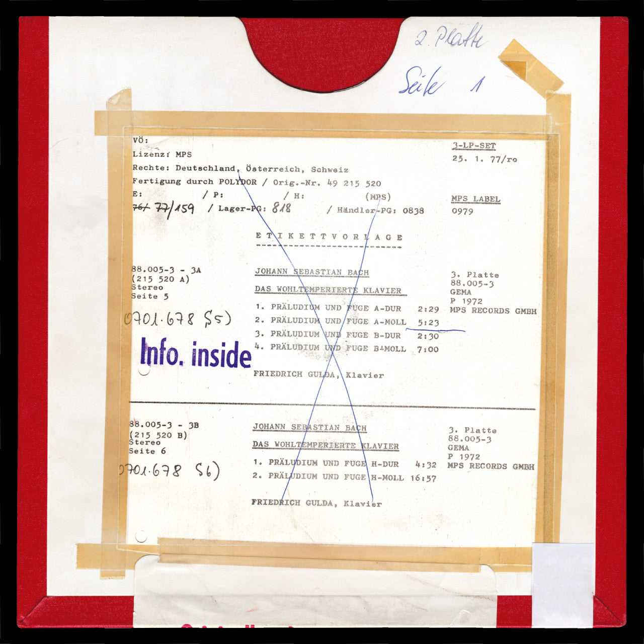 Friedrich Gulda Bach The Well-Tempered Clavier Original Master Tape 4