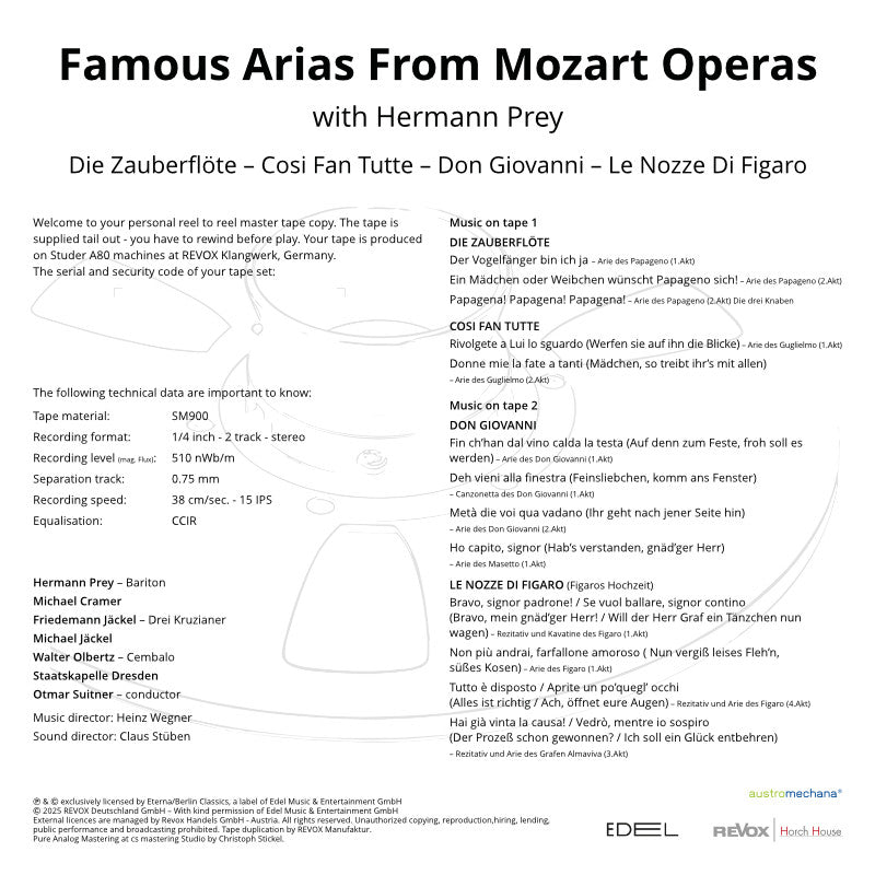Famous Arias from Mozart Operas with Hermann Prey Credits