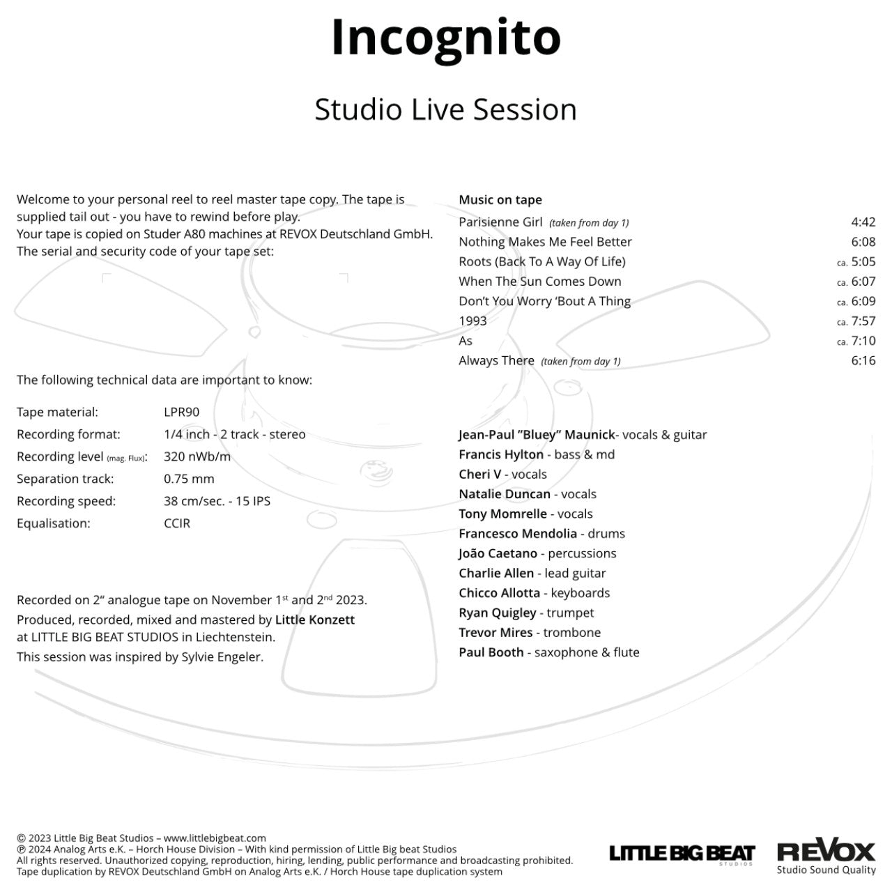 Incognito Studio Live Session Credits