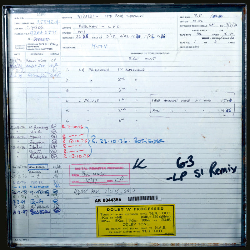 Itzhak Perlman Vivaldi Four Seasons Original Master Tape 1