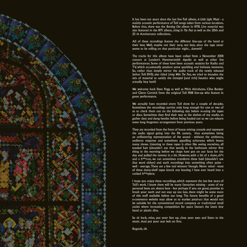 Jethro Tull Living With The Past Live Cover Inlay Text