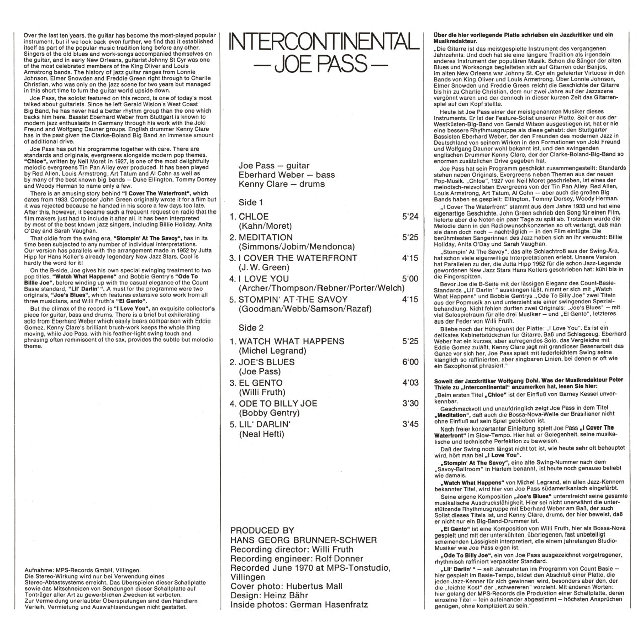 Joe Pass Intercontinental Cover Backside