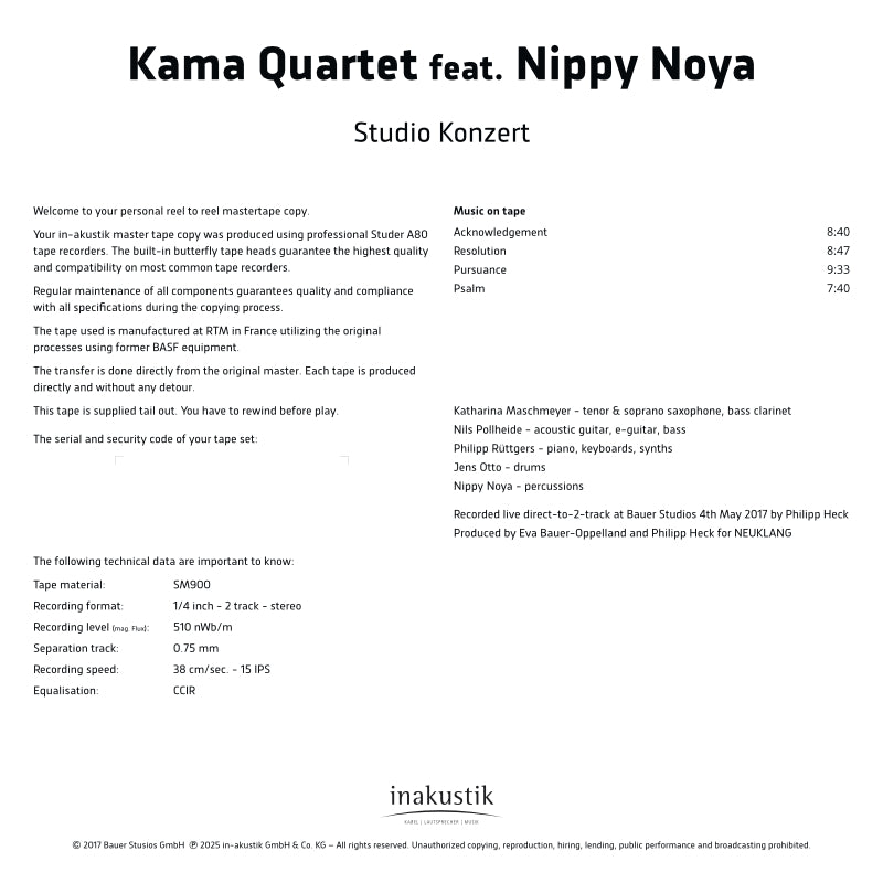 Kama Quartet Studio Concert Credits