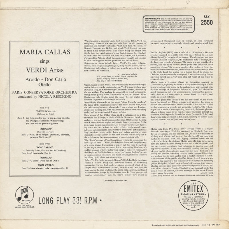 Maria Callas Verdi Arias Cover Backside