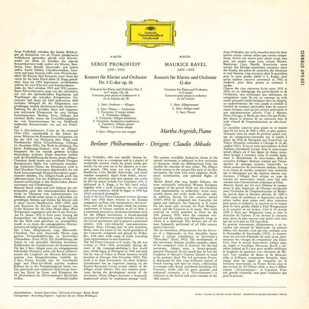 Martha Argerich Piano Concerto Prokofieff Ravel Cover Backside