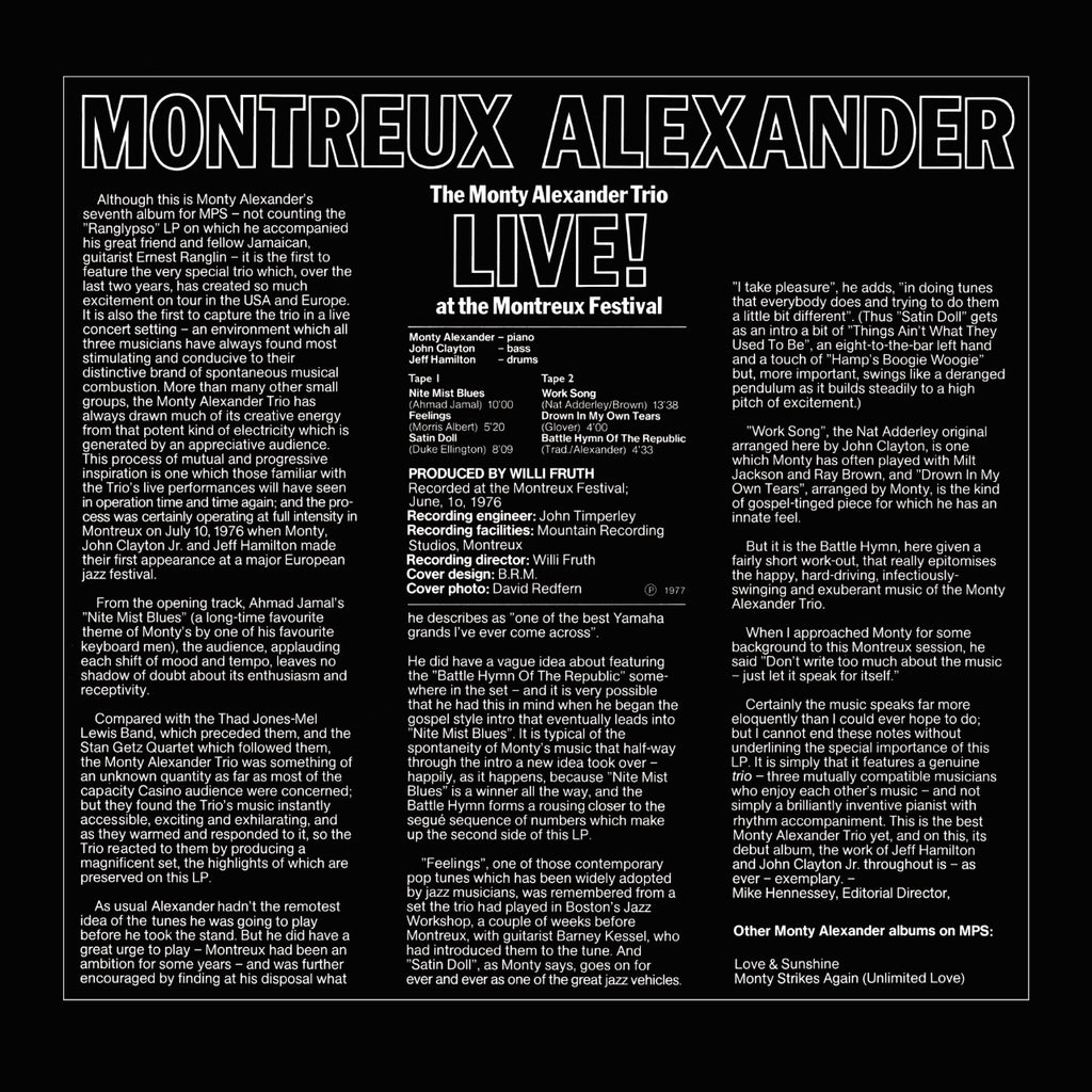 Monty Alexander Live At The Montreux Festival Cover Backside