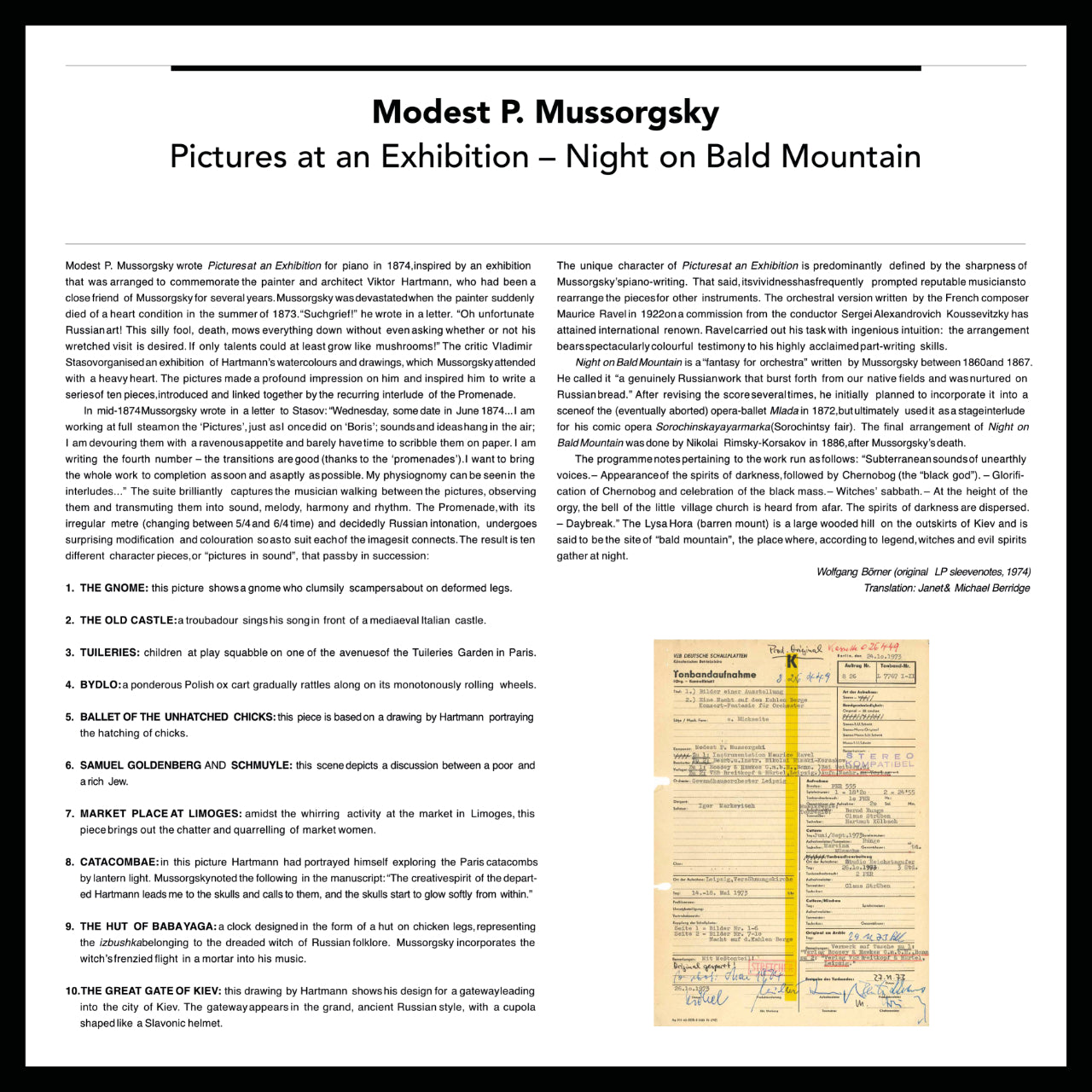 Mussorgski Pictures at an Exhibition and Night on Bald Mountain Inlay