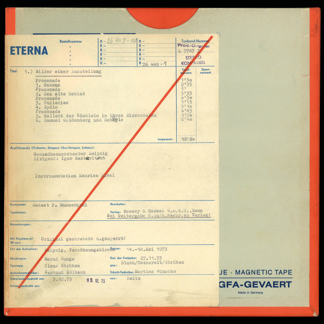 Mussorgski Pictures at an Exhibition and Night on Bald Mountain Original Master Tape 1