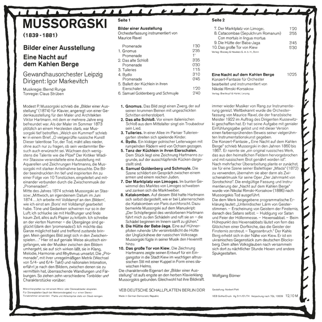 Mussorgski Pictures at an Exhibition and Night on Bald Mountain Cover Backside