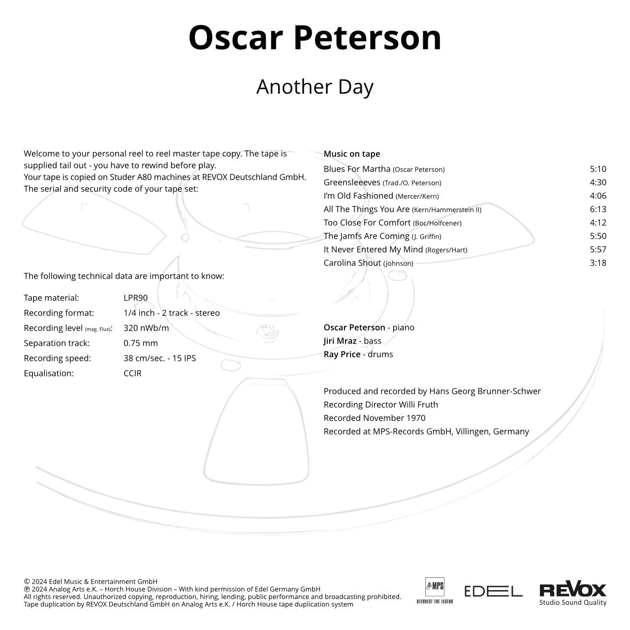 Oscar Peterson Another Day Credits