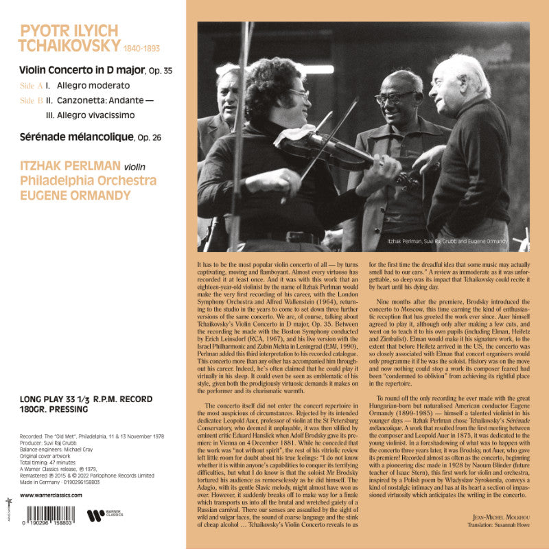 Itzhak Perlman Tchaikovsky Violin Concerto Cover Backside