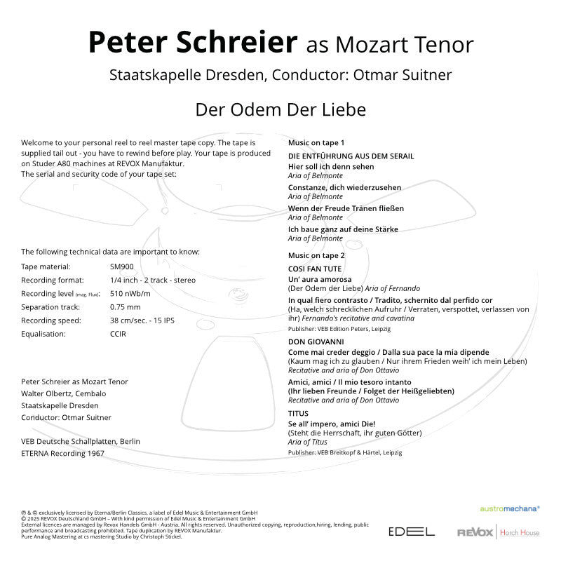 Peter Schreier Mozart Der Odem der Liebe Credits
