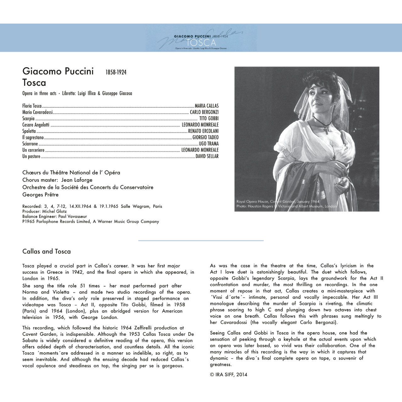 Puccini Maria Callas Tosca Cover Backside