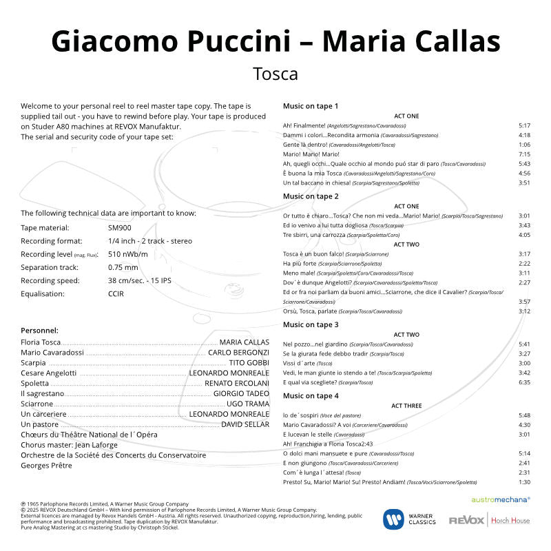 Puccini Maria Callas Tosca Credits