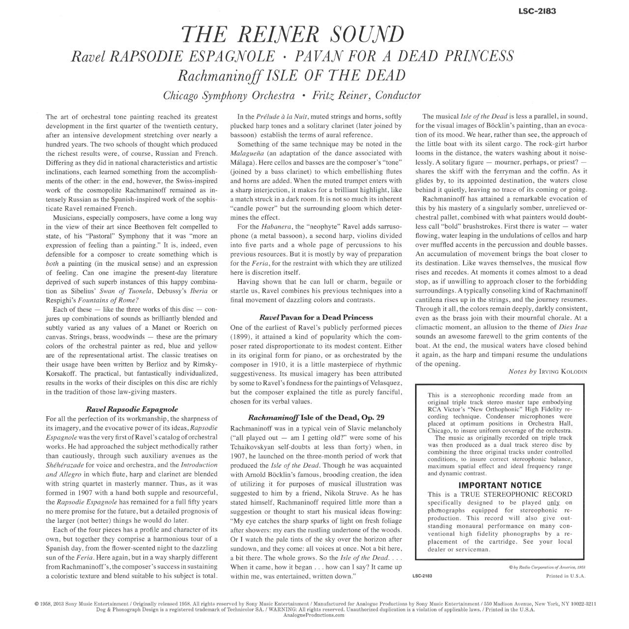 The Reiner Sound Ravel Rachmaninoff Cover Backside