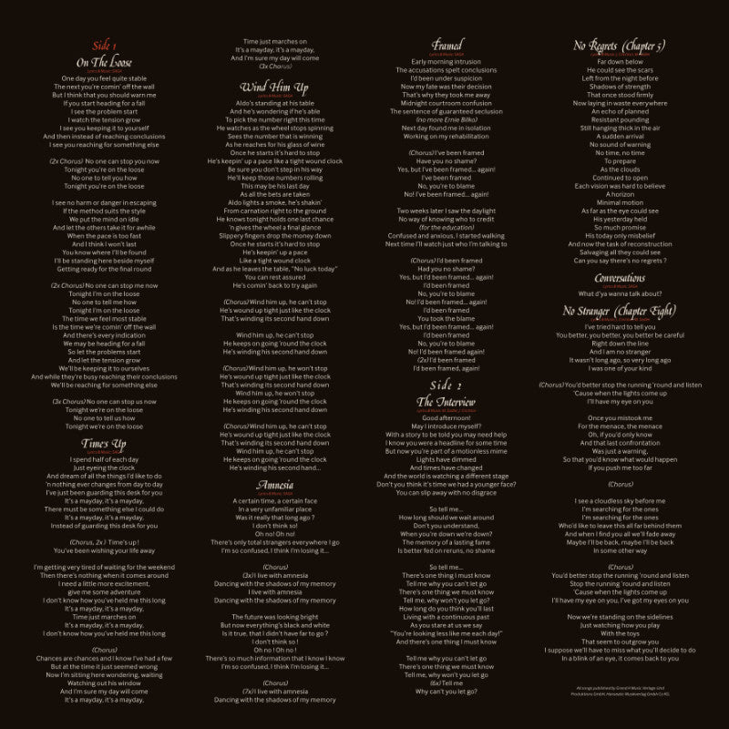 SAGA Worlds Apart Inlay Track List