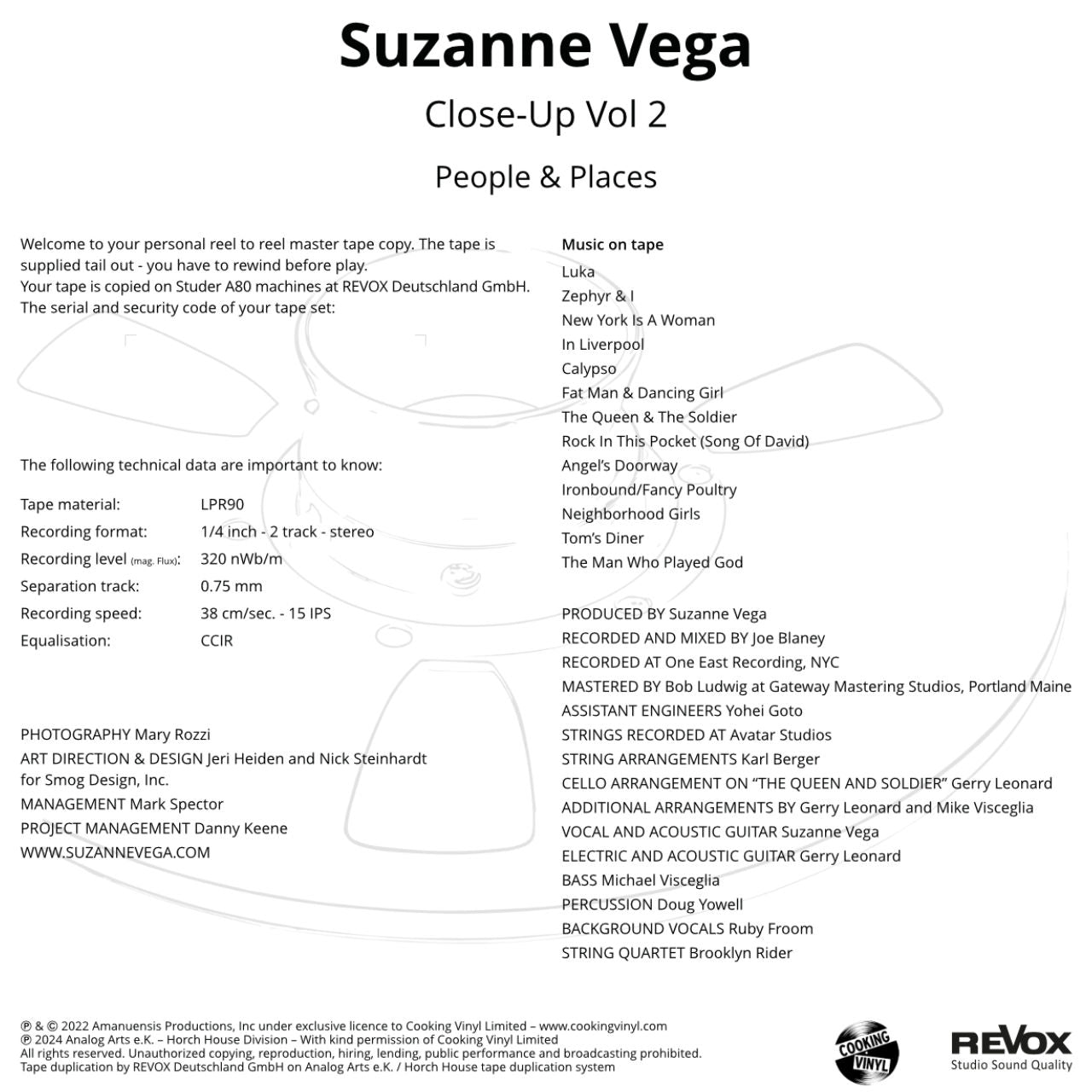Suzanne Vega Close Up Volume 2 People & Places Credits