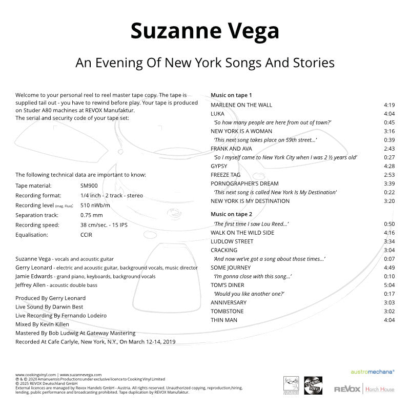 Suzanne Vega An Evening of New York Songs and Stories Credits