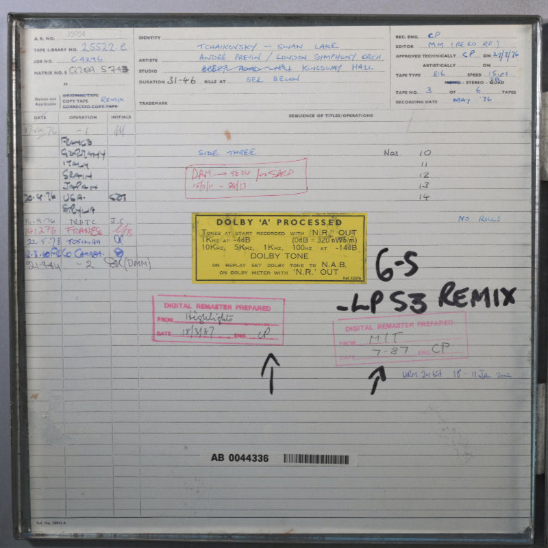 Tchaikovsky Swan Lake Original Master Tape 3
