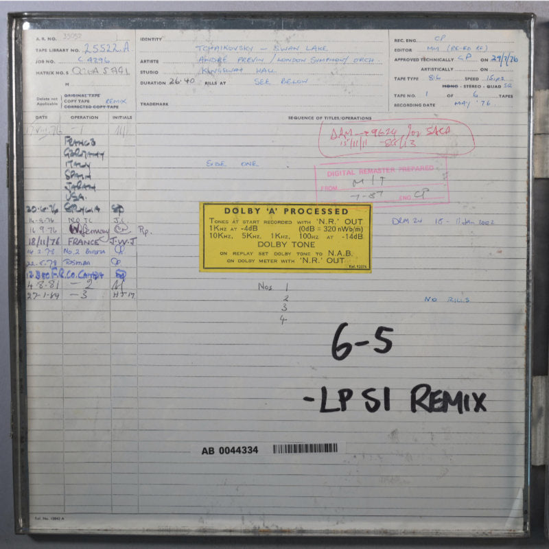Tchaikovsky Swan Lake Original Master Tape 1