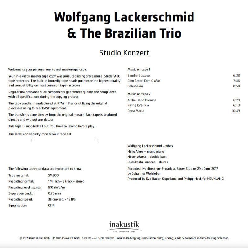 Wolfgang Lackerschmid and the Brazilian Trio Studio Concert Credits